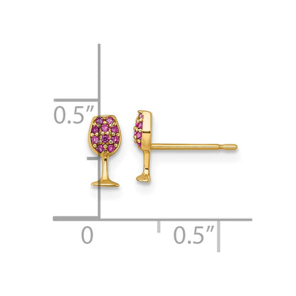 14K Yellow Gold Polished Created Ruby Wine Glass Post Earrings