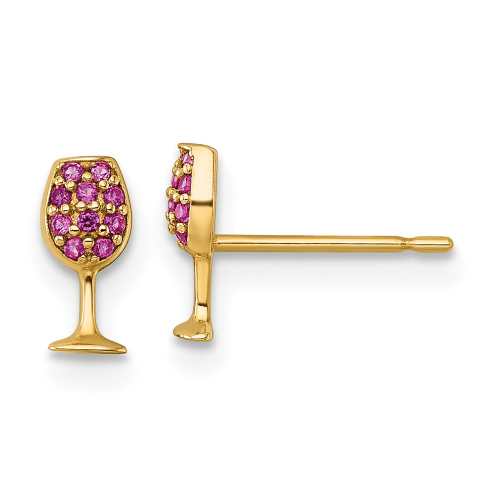 14K Yellow Gold Polished Created Ruby Wine Glass Post Earrings