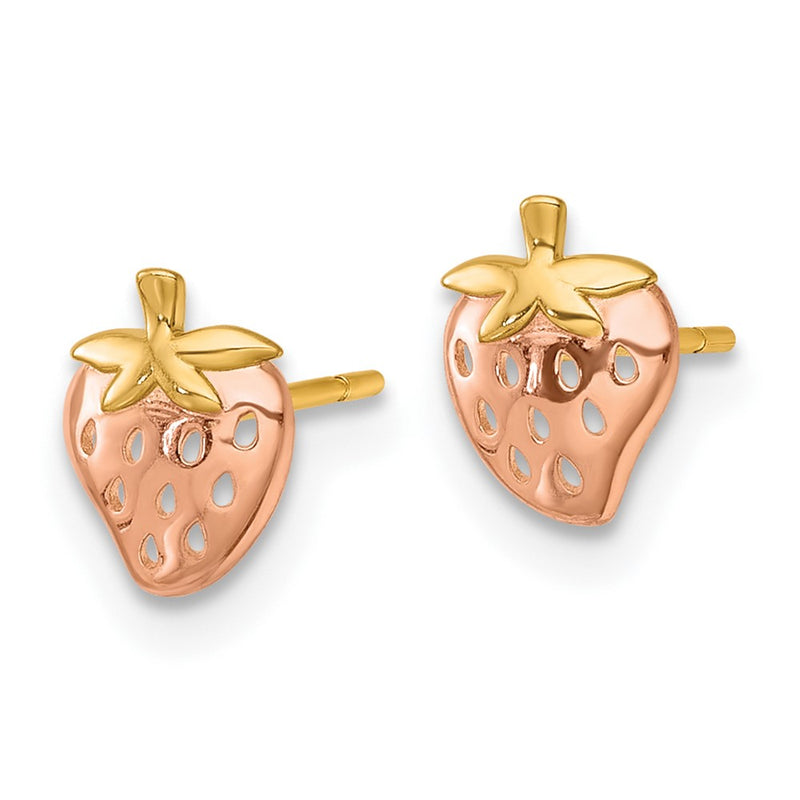 14K Yellow & Rhodium with Rose Rhodium Polished Strawberry Post Earrings