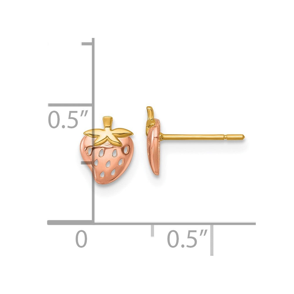 14K Yellow & Rhodium with Rose Rhodium Polished Strawberry Post Earrings