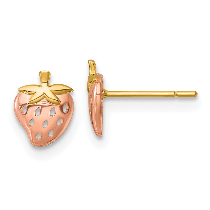 14K Yellow & Rhodium with Rose Rhodium Polished Strawberry Post Earrings