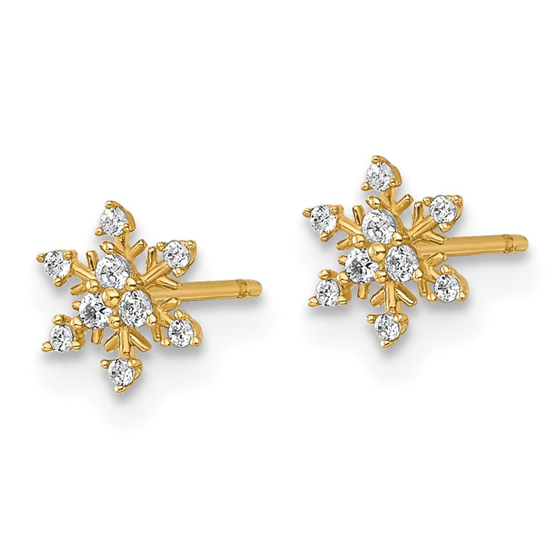 14K Yellow Gold Polished CZ Snowflake Post Earrings