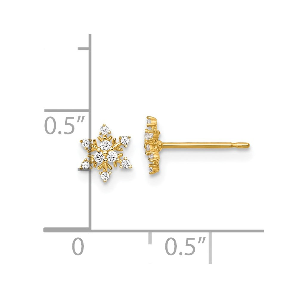 14K Yellow Gold Polished CZ Snowflake Post Earrings