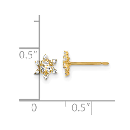 14K Yellow Gold Polished CZ Snowflake Post Earrings