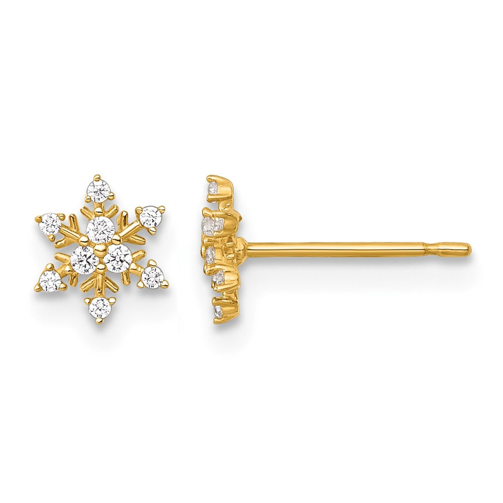14K Yellow Gold Polished CZ Snowflake Post Earrings