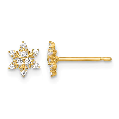 14K Yellow Gold Polished CZ Snowflake Post Earrings