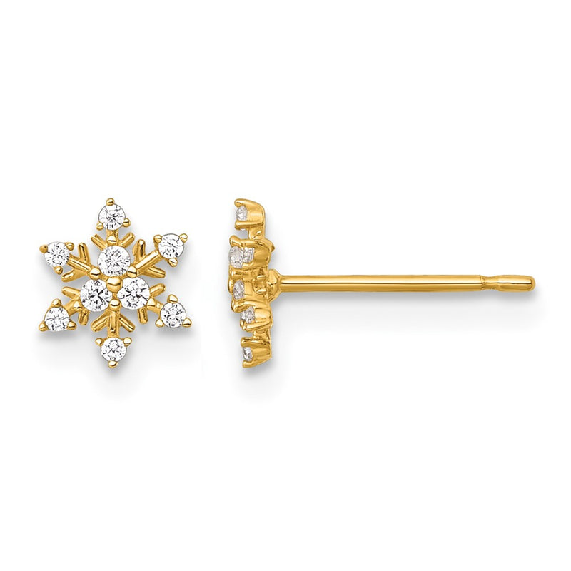14K Yellow Gold Polished CZ Snowflake Post Earrings