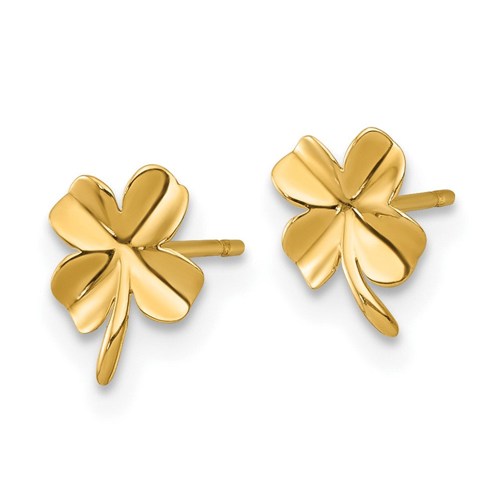 14K Yellow Gold Polished Four Leaf Clover Post Earrings