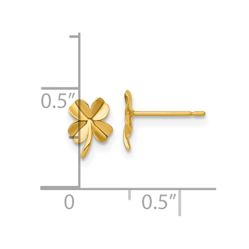 14K Yellow Gold Polished Four Leaf Clover Post Earrings