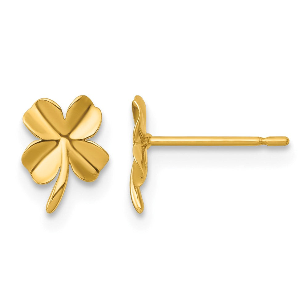 14K Yellow Gold Polished Four Leaf Clover Post Earrings