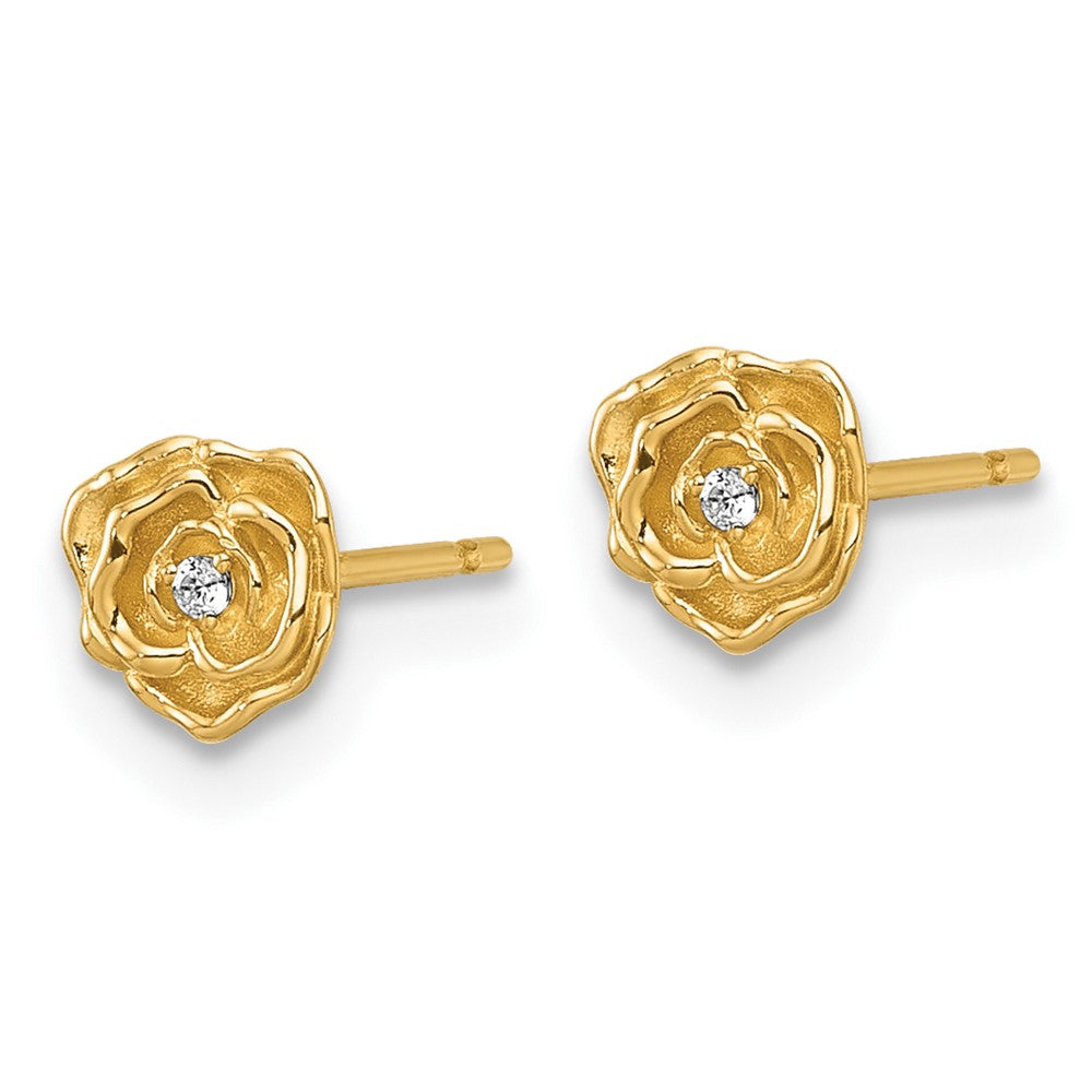 14K Yellow Gold Polished CZ Rose Post Earrings
