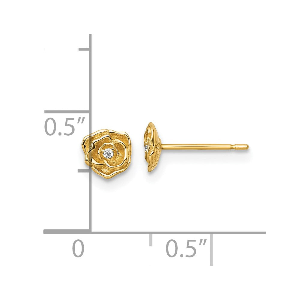 14K Yellow Gold Polished CZ Rose Post Earrings