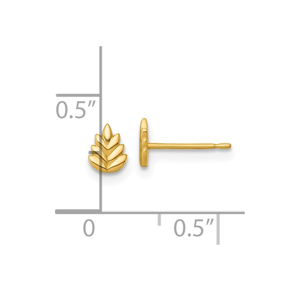 14K Yellow Gold Polished Leaf Post Earrings