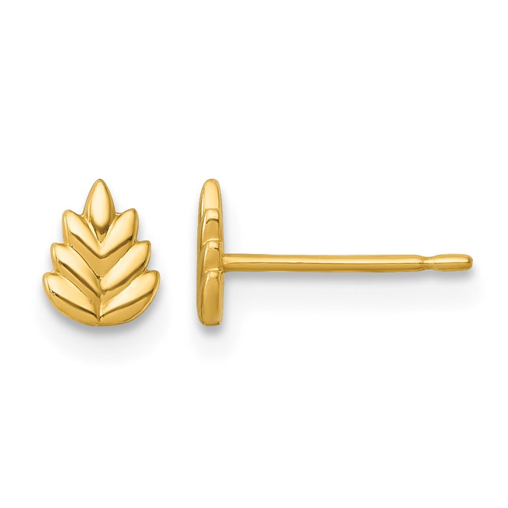 14K Yellow Gold Polished Leaf Post Earrings