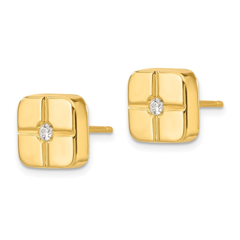 14K Yellow Gold Polished Geometric Square CZ Post Earrings