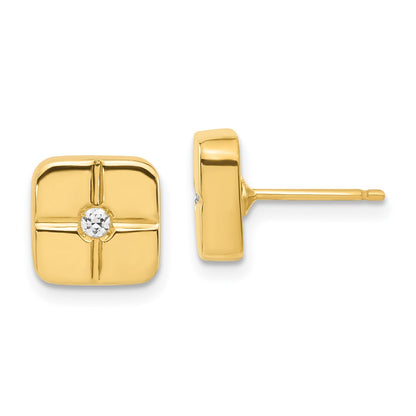14K Yellow Gold Polished Geometric Square CZ Post Earrings