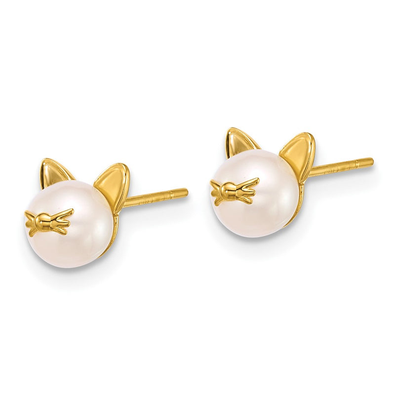 14K Yellow Gold Polished Freshwater Cultured Pearl Cat Post Earrings