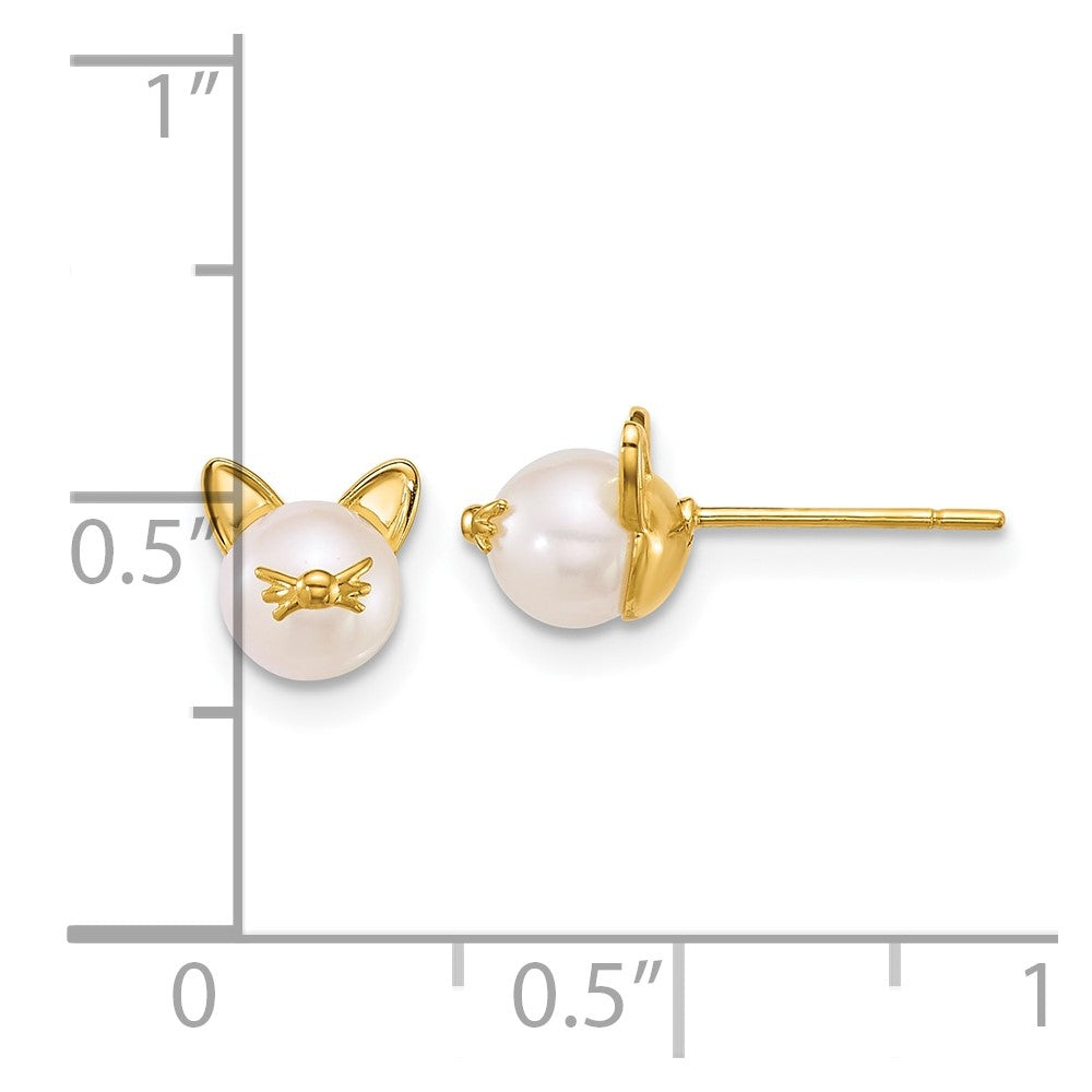 14K Yellow Gold Polished Freshwater Cultured Pearl Cat Post Earrings