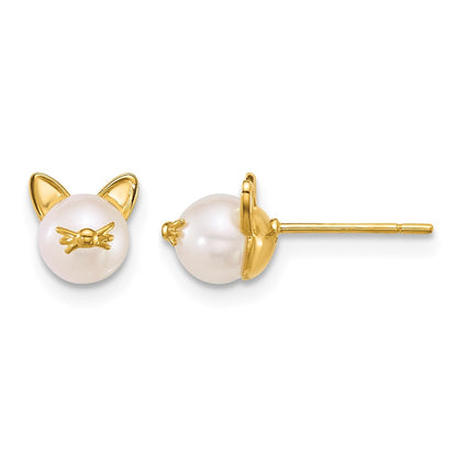 14K Yellow Gold Polished Freshwater Cultured Pearl Cat Post Earrings