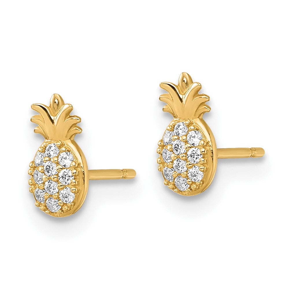 14K Yellow Gold Polished CZ Pineapple Post Earrings