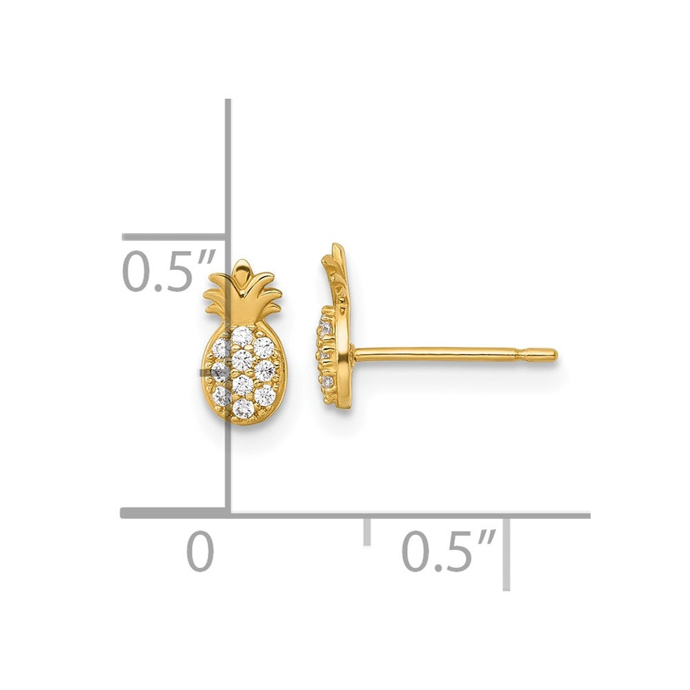 14K Yellow Gold Polished CZ Pineapple Post Earrings