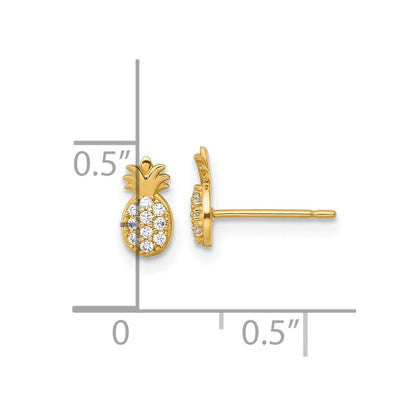 14K Yellow Gold Polished CZ Pineapple Post Earrings