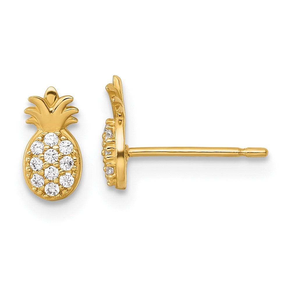 14K Yellow Gold Polished CZ Pineapple Post Earrings