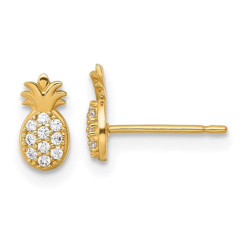14K Yellow Gold Polished CZ Pineapple Post Earrings