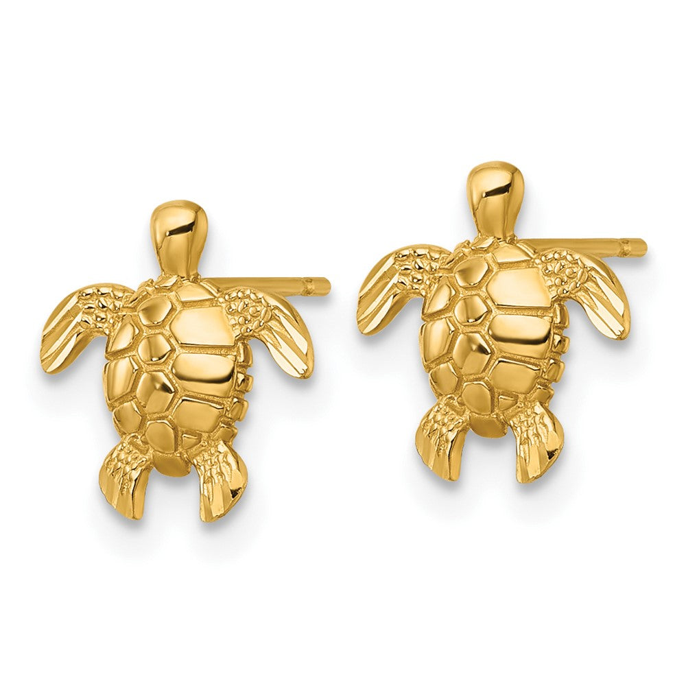 14K Yellow Gold Polished and Diamond-Cut Turtle Post Earrings