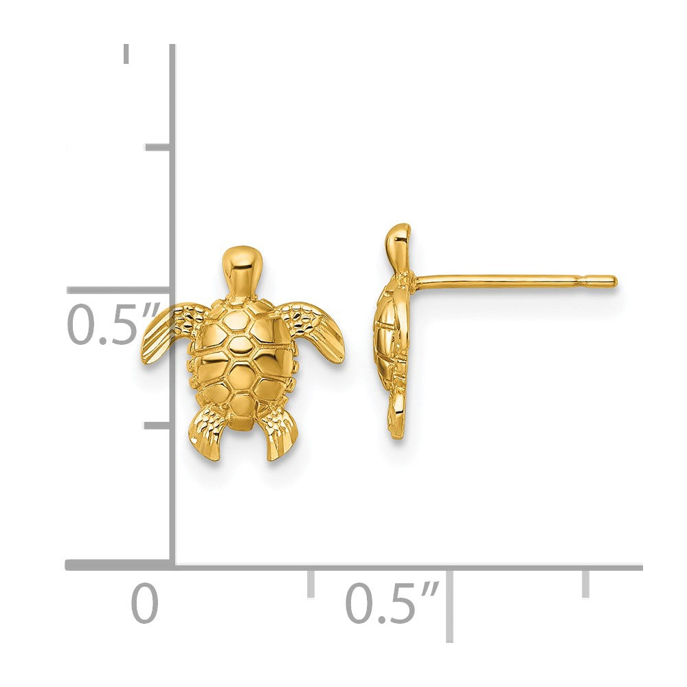 14K Yellow Gold Polished and Diamond-Cut Turtle Post Earrings
