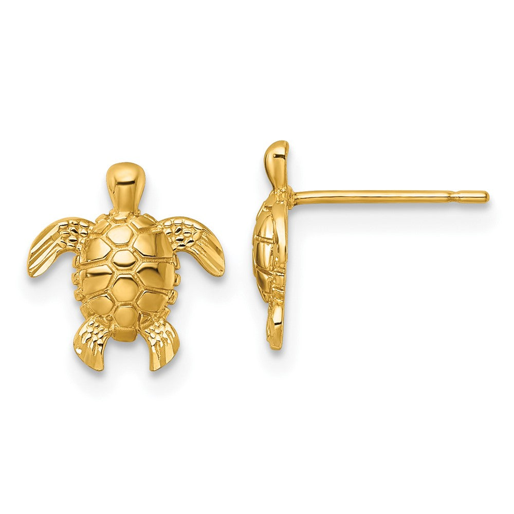 14K Yellow Gold Polished and Diamond-Cut Turtle Post Earrings