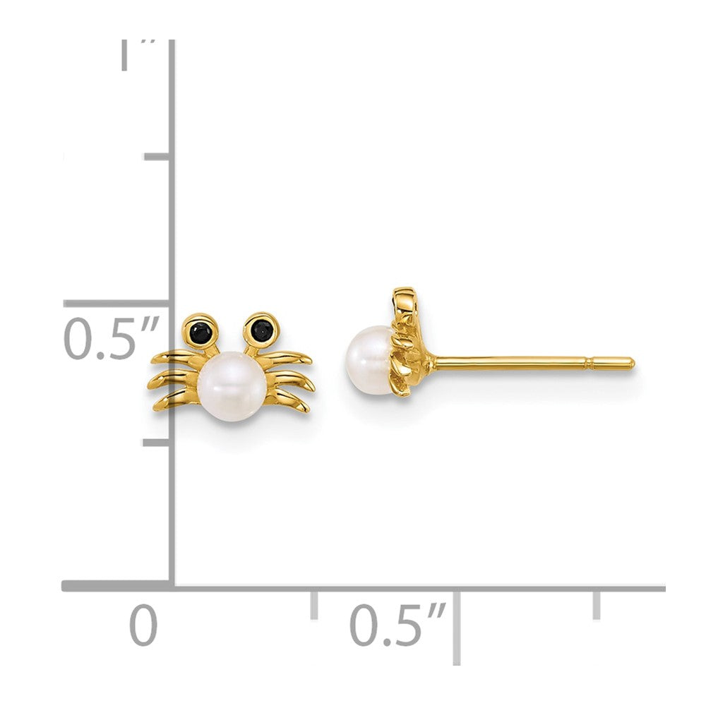 14K Yellow Gold Polished Black CZ with Fwc Pearl Crab Post Earrings