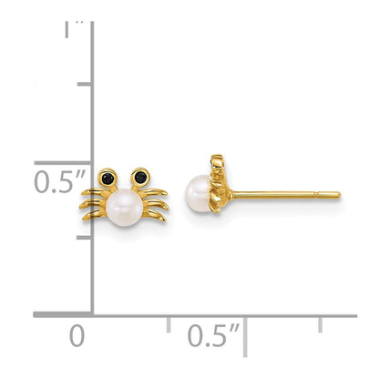 14K Yellow Gold Polished Black CZ with Fwc Pearl Crab Post Earrings
