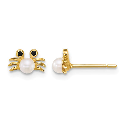 14K Yellow Gold Polished Black CZ with Fwc Pearl Crab Post Earrings