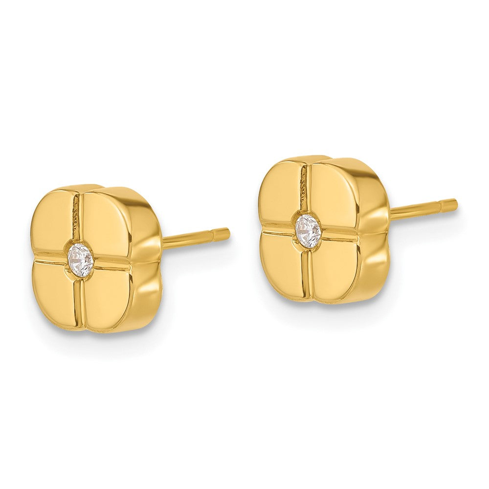 14K Yellow Gold Polished Geometric Design with CZ Post Earrings