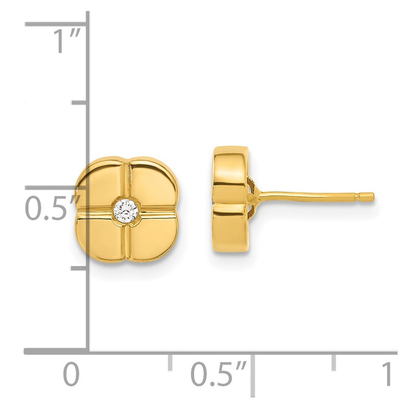 14K Yellow Gold Polished Geometric Design with CZ Post Earrings