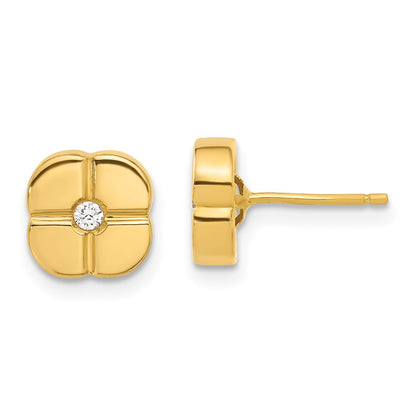 14K Yellow Gold Polished Geometric Design with CZ Post Earrings