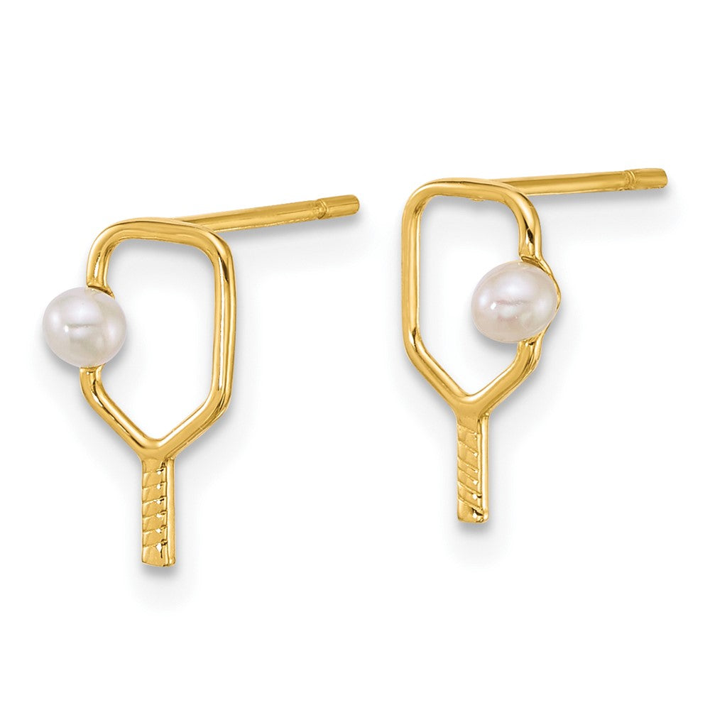 14K Yellow Gold Polished Freshwater Cultured Pearl Pickleball Post Earrings