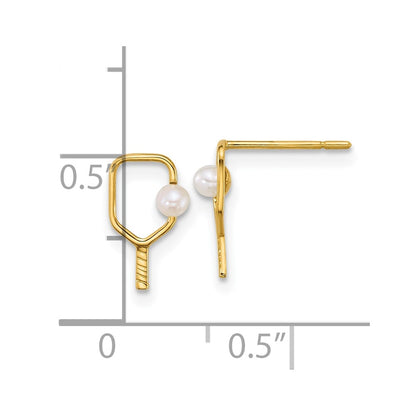 14K Yellow Gold Polished Freshwater Cultured Pearl Pickleball Post Earrings