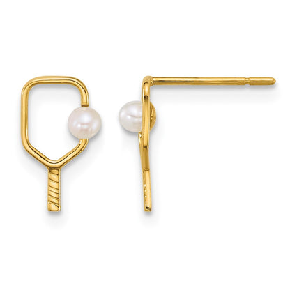 14K Yellow Gold Polished Freshwater Cultured Pearl Pickleball Post Earrings