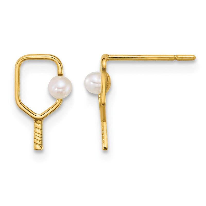 14K Yellow Gold Polished Freshwater Cultured Pearl Pickleball Post Earrings