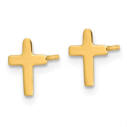 14K Yellow Gold Polished Cross Post Earrings