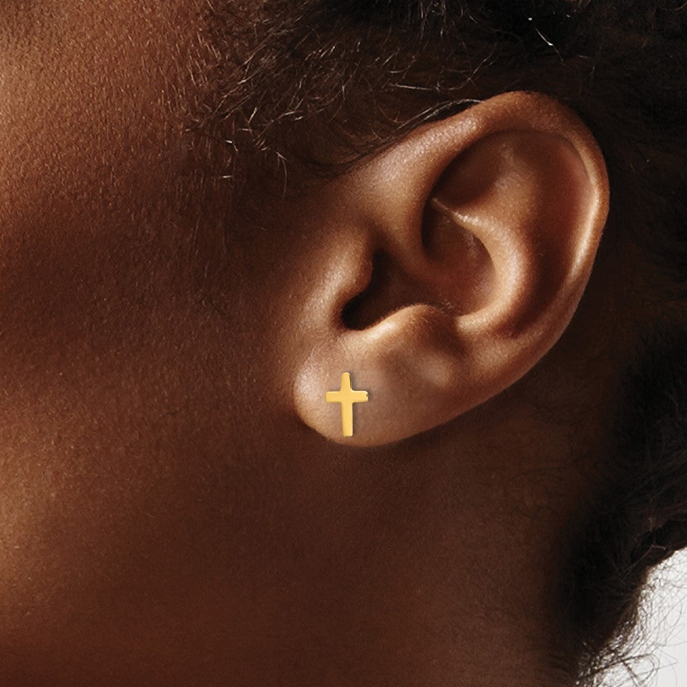 14K Yellow Gold Polished Cross Post Earrings