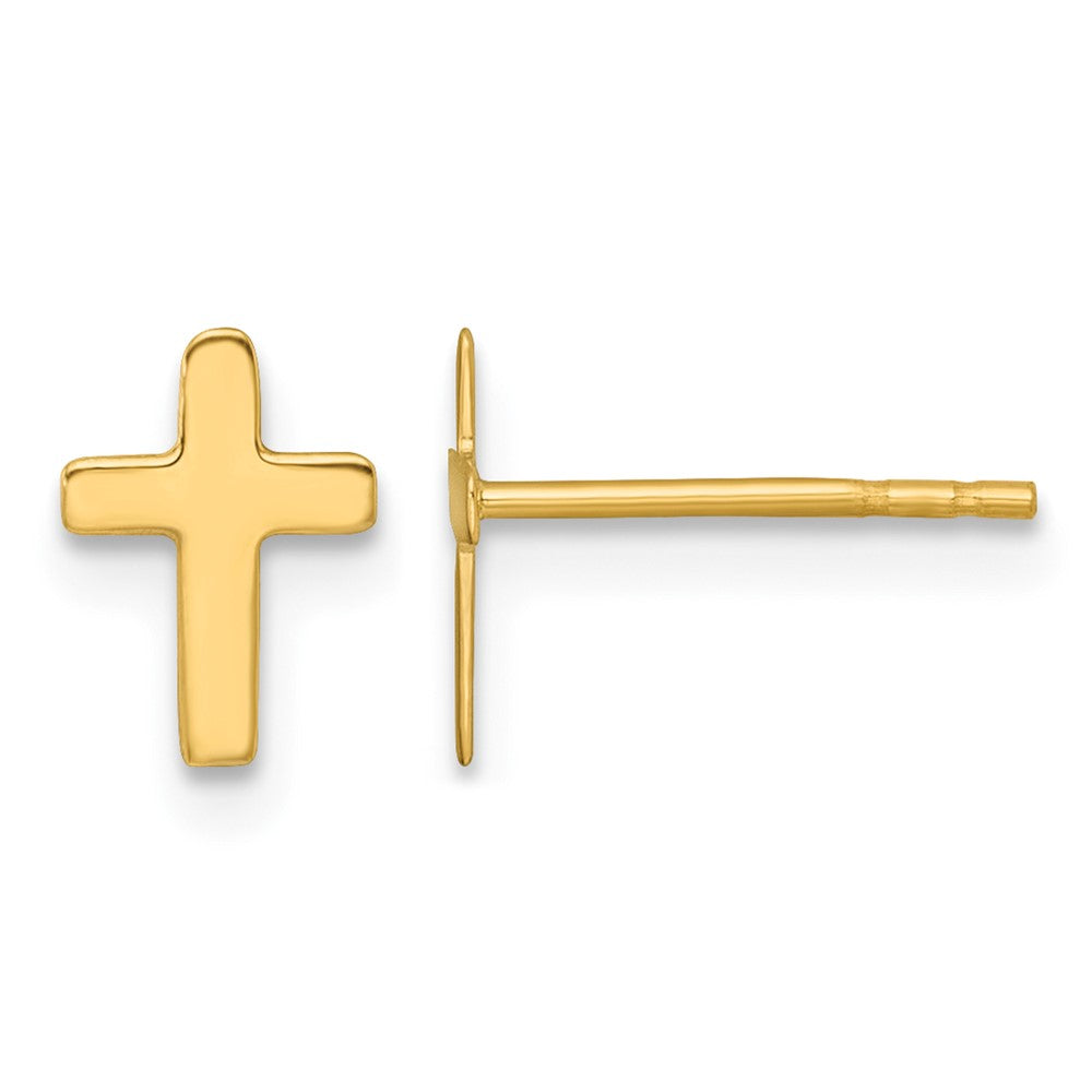 14K Yellow Gold Polished Cross Post Earrings