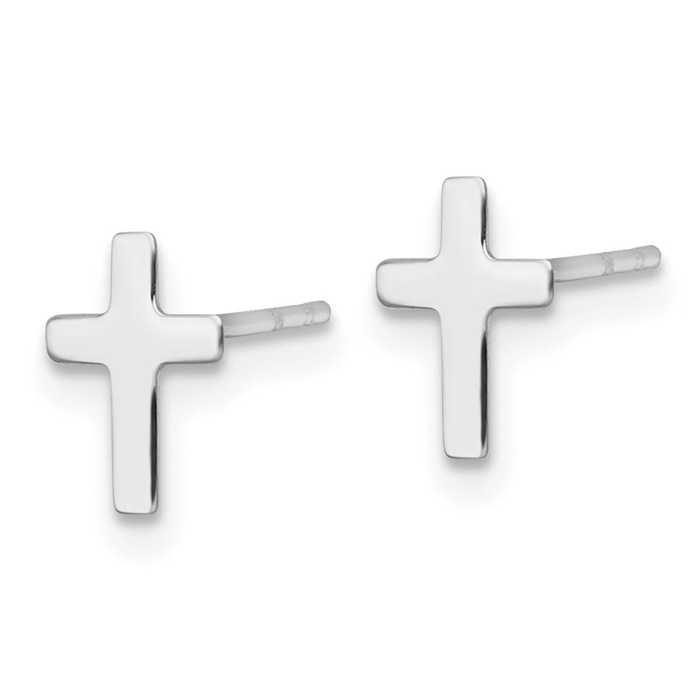 14K White Gold White Polished Cross Post Earrings