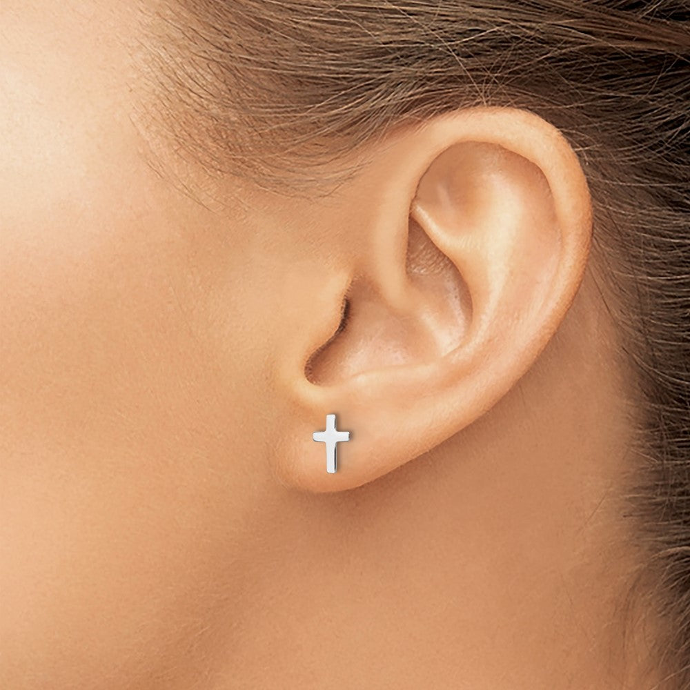 14K White Gold White Polished Cross Post Earrings