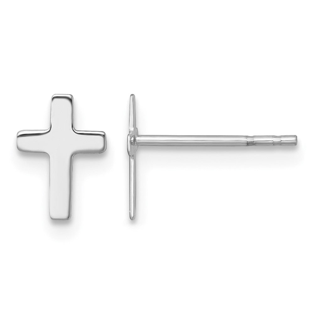 14K White Gold White Polished Cross Post Earrings