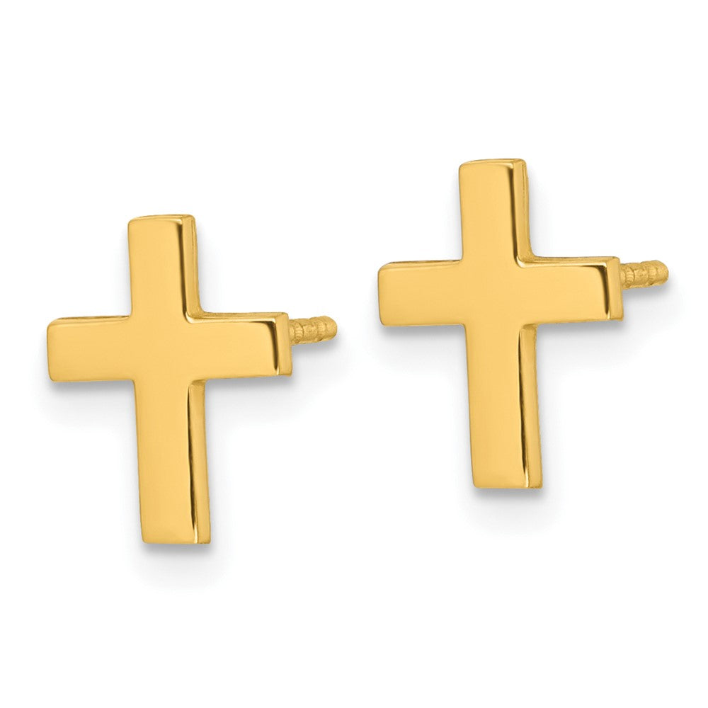 14K Yellow Gold Polished Cross Post Earrings