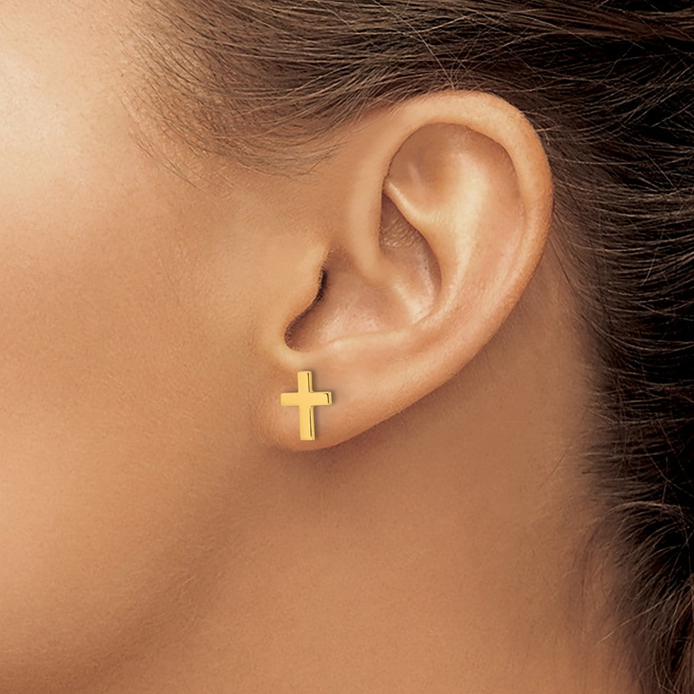 14K Yellow Gold Polished Cross Post Earrings