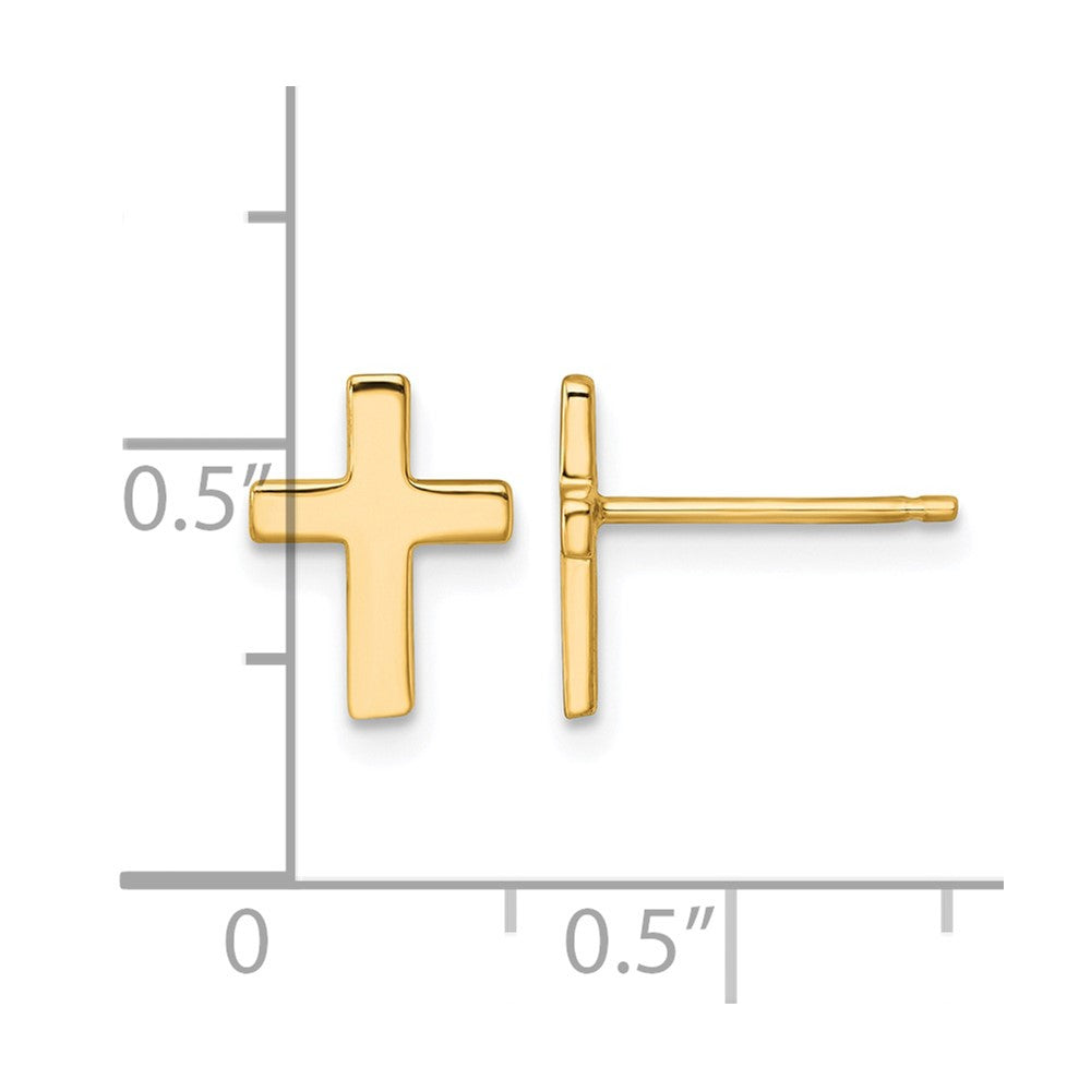 14K Yellow Gold Polished Cross Post Earrings